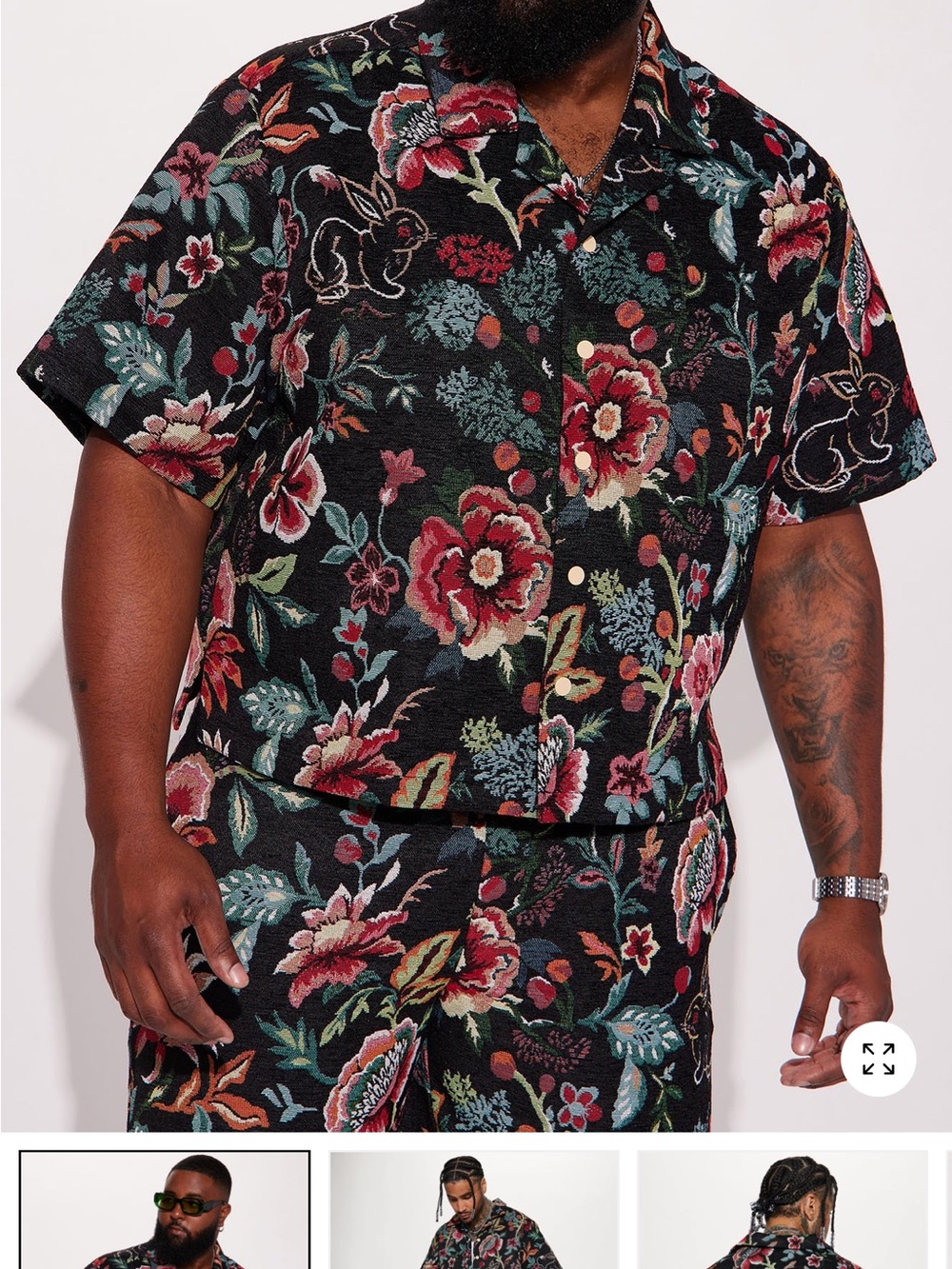 Fashion Nova Black Floral Short-Sleeve Button-Down Shirt